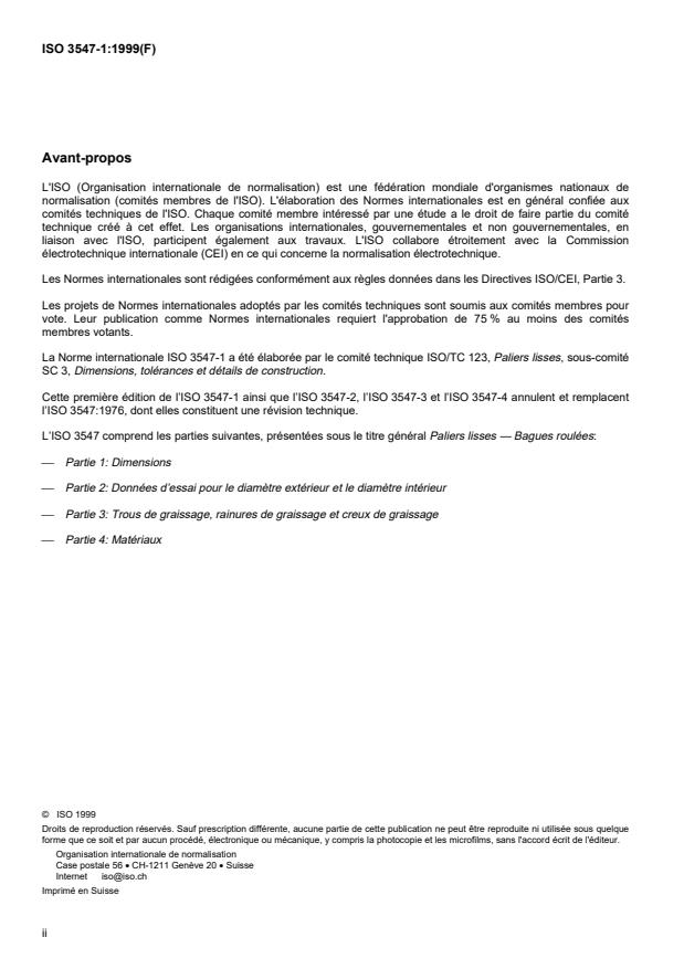 ISO 3547-1:1999 ISO 3547-1:1999 - Paliers lisses -- Bagues roulées - Page 2 preview