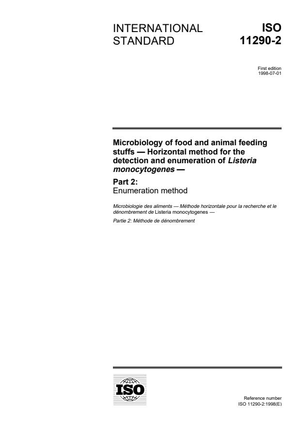 ISO 11290-2:1998 - Microbiology of food and animal feeding stuffs -- Horizontal method for the detection and enumeration of Listeria monocytogenes