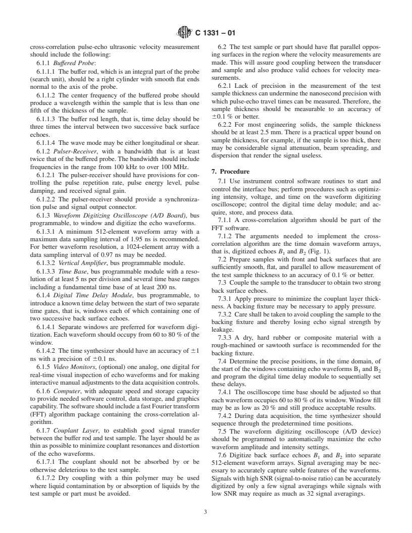 ASTM C1331-01 - Standard Test Method for Measuring Ultrasonic Velocity in Advanced Ceramics with Broadband Pulse-Echo Cross-Correlation Method