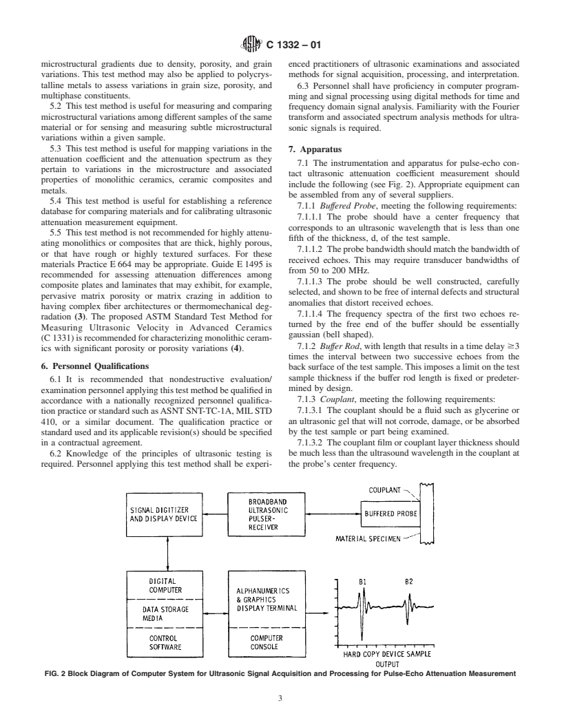 ASTM C1332-01 - Standard Test Method for Measurement of Ultrasonic Attenuation Coefficients of Advanced Ceramics by Pulse-Echo Contact Technique