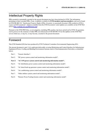 SIST ES 202 336-3 V1.1.1:2010 ETSI ES 202 336-3 V1.1.1 (2009-10) - Environmental Engineering (EE); Monitoring and Control Interface for Infrastructure Equipment (Power, Cooling and Building Environment Systems used in Telecommunication Networks); Part 3: AC UPS power system control and monitoring information model - Page 4 preview