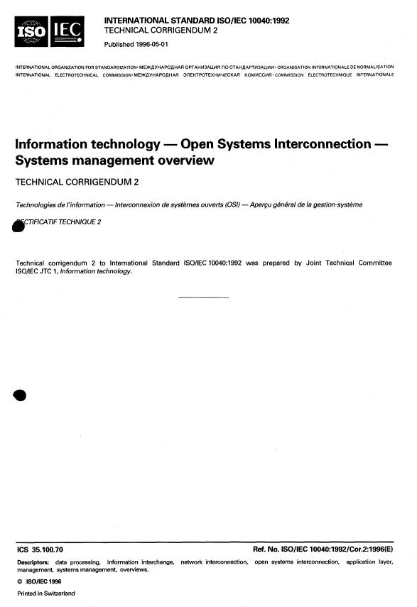 ISO/IEC 10040:1992/Cor 2:1996 ISO/IEC 10040:1992/Cor 2:1996 - Page 1 preview