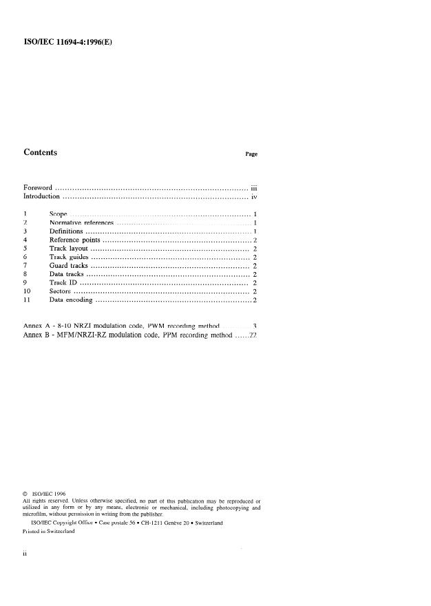 ISO/IEC 11694-4:1996 ISO/IEC 11694-4:1996 - Identification cards -- Optical memory cards -- Linear recording method - Page 2 preview