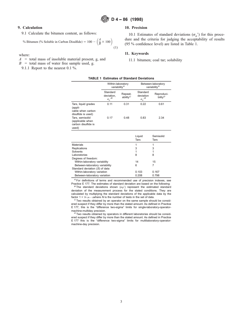 ASTM D4-86(1998) - Standard Test Method for Bitumen Content