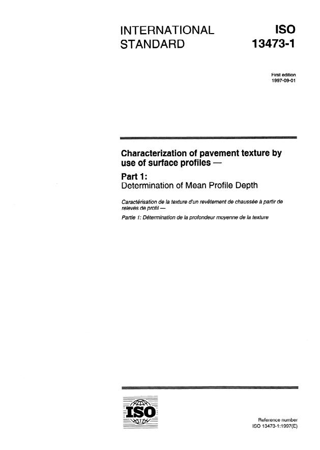 ISO 13473-1:1997 - Characterization of pavement texture by use of surface profiles