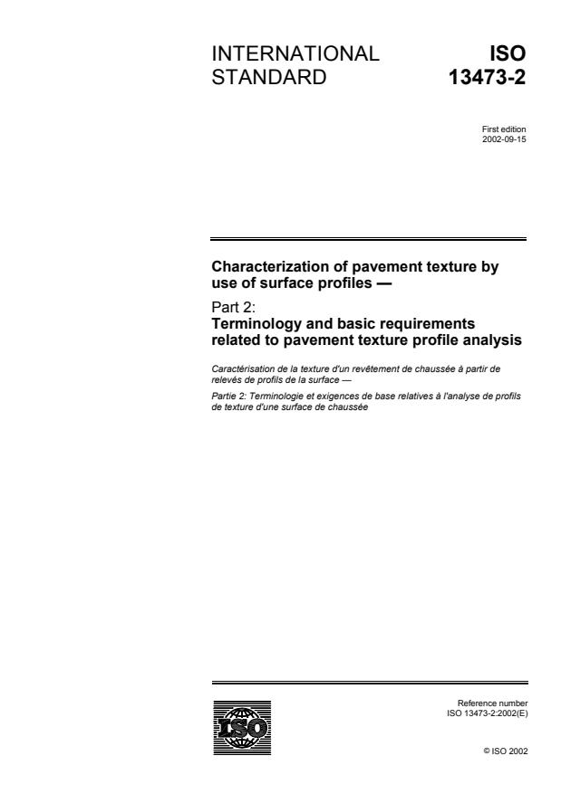 ISO 13473-2:2002 - Characterization of pavement texture by use of surface profiles