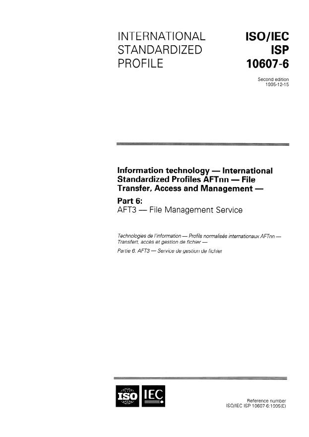 ISO/IEC ISP 10607-6:1995 - Information technology -- International Standardized Profiles AFTnn -- File Transfer, Access and Management