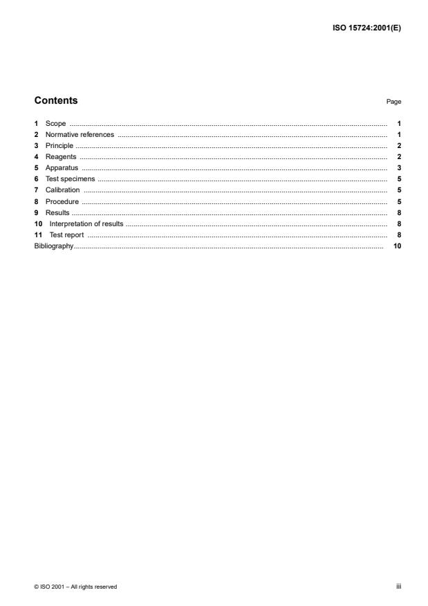 ISO 15724:2001 ISO 15724:2001 - Metallic and other inorganic coatings -- Electrochemical measurement of diffusible hydrogen in steels -- Barnacle electrode method - Page 3 preview