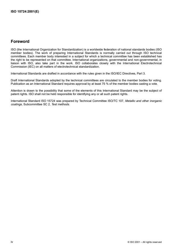 ISO 15724:2001 ISO 15724:2001 - Metallic and other inorganic coatings -- Electrochemical measurement of diffusible hydrogen in steels -- Barnacle electrode method - Page 4 preview
