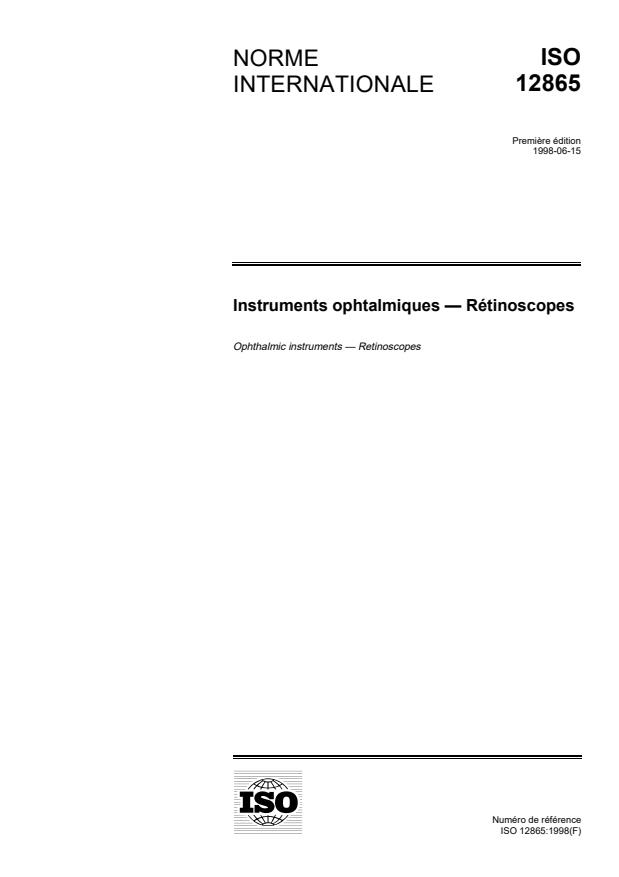 ISO 12865:1998 - Instruments ophtalmiques -- Rétinoscopes