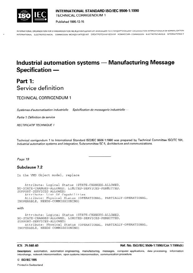 ISO/IEC 9506-1:1990/Cor 1:1995