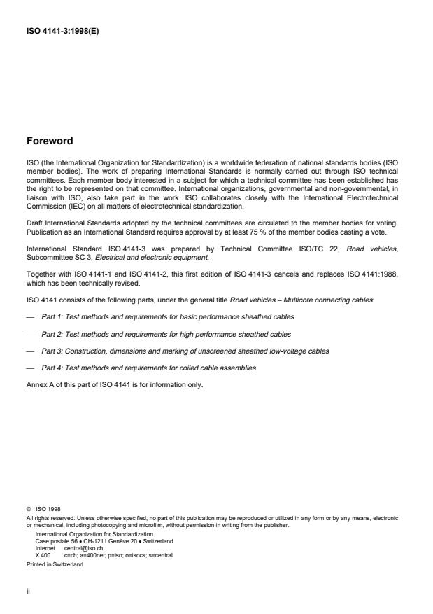 ISO 4141-3:1998 ISO 4141-3:1998 - Road vehicles -- Multi-core connecting cables - Page 2 preview