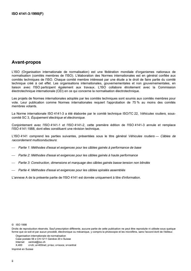 ISO 4141-3:1998 ISO 4141-3:1998 - Véhicules routiers -- Câbles de raccordement multiconducteurs - Page 2 preview
