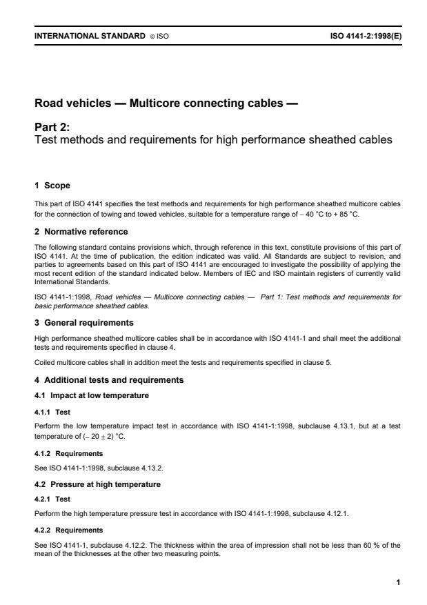 ISO 4141-2:1998 - Road vehicles -- Multi-core connecting cables