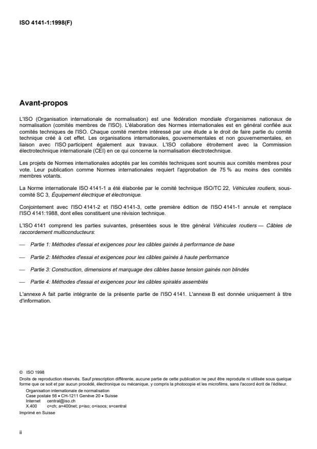 ISO 4141-1:1998 ISO 4141-1:1998 - Véhicules routiers -- Câbles de raccordement multiconducteurs - Page 2 preview