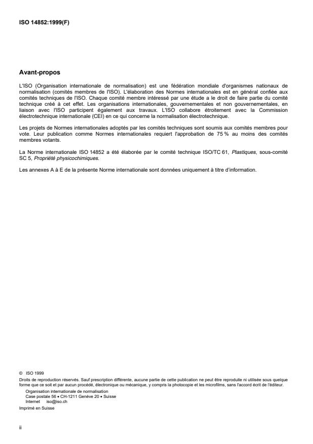 ISO 14852:1999 ISO 14852:1999 - Évaluation de la biodégradabilité aérobie ultime des matériaux plastiques en milieu aqueux -- Méthode par analyse du dioxyde de carbone libéré - Page 2 preview