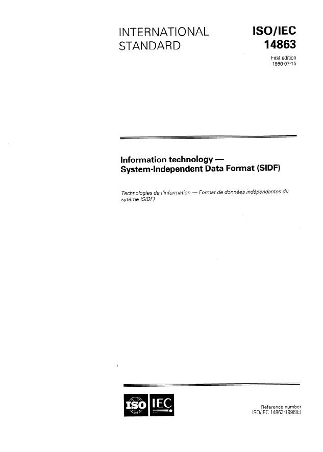ISO/IEC 14863:1996 - Information technology -- System-Independent Data Format (SIDF)