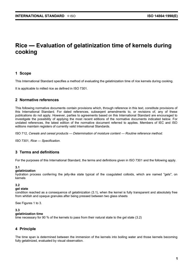 ISO 14864:1998 - Rice -- Evaluation of gelatinization time of kernels during cooking