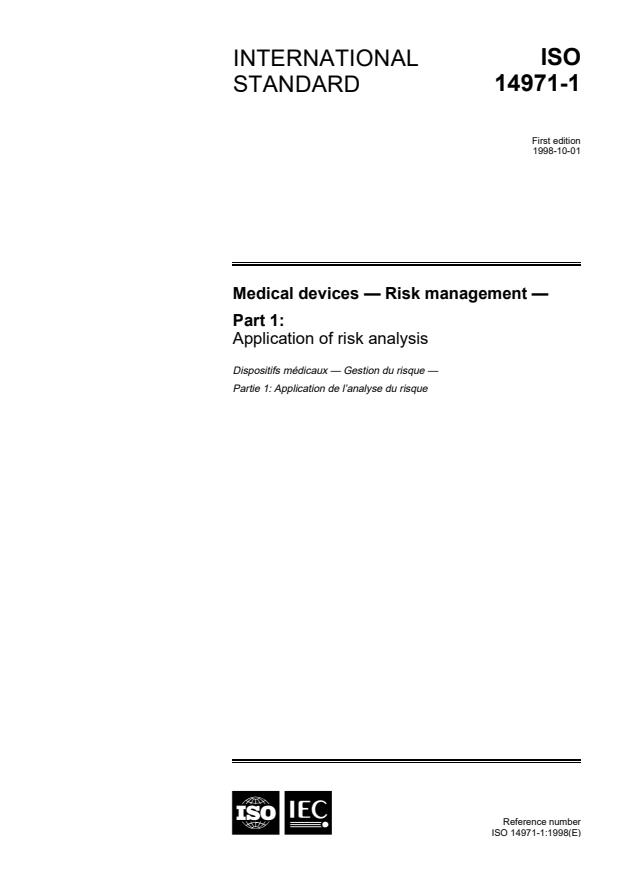 ISO 14971-1:1998 - Medical devices -- Risk management