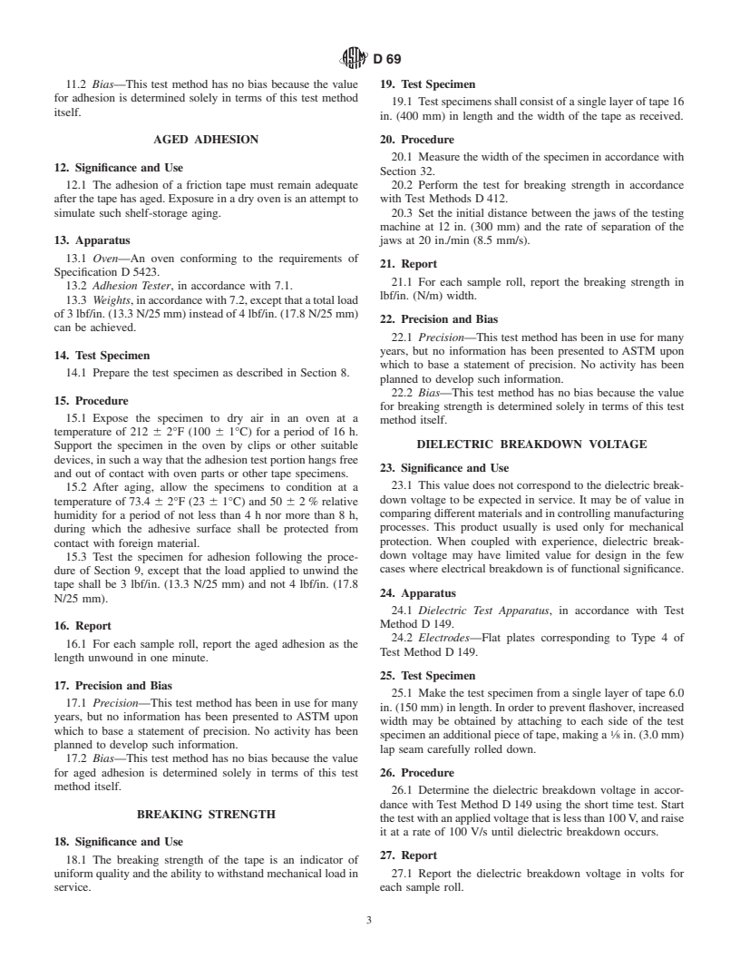 ASTM D69-01 - Standard Test Methods for Friction Tapes