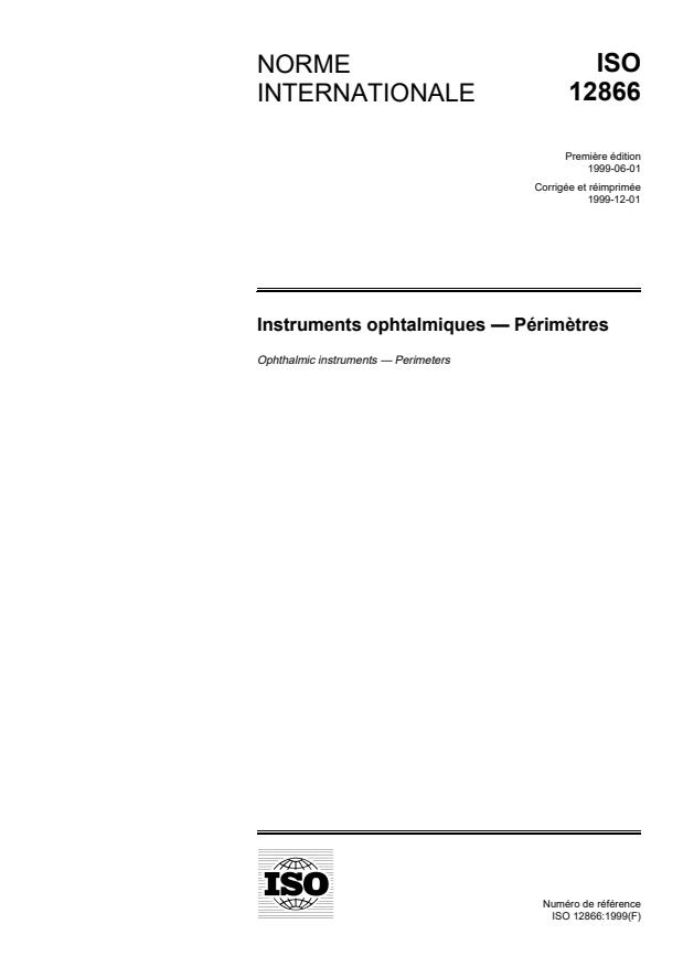 ISO 12866:1999 - Instruments ophtalmiques -- Périmetres