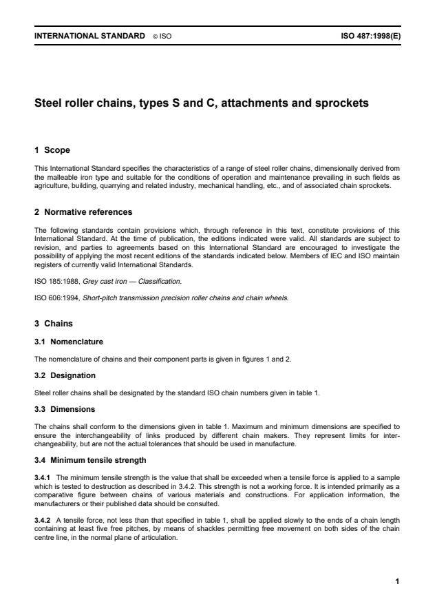 ISO 487:1998 - Steel roller chains, types S and C, attachments and sprockets