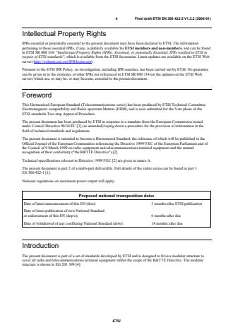 SIST EN 300 422-2 V1.2.2:2008 ETSI EN 300 422-2 V1.2.2 (2008-01) - Electromagnetic compatibility and Radio spectrum Matters (ERM); Wireless microphones in the 25 MHz to 3 GHz frequency range; Part 2: Harmonized EN covering essential requirements of article 3.2 of the R&TTE Directive - Page 4 preview