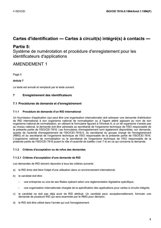 ISO/IEC 7816-5:1994/Amd 1:1996