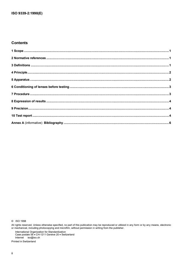 ISO 9339-2:1998 ISO 9339-2:1998 - Optics and optical instruments -- Contact lenses -- Determination of thickness - Page 2 preview