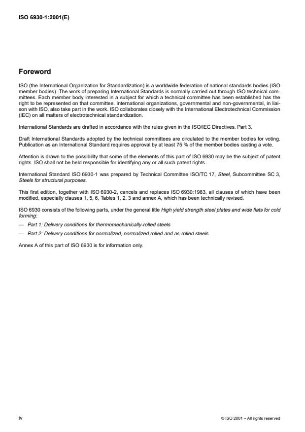 ISO 6930-1:2001 ISO 6930-1:2001 - High yield strength steel plates and wide flats for cold forming - Page 4 preview