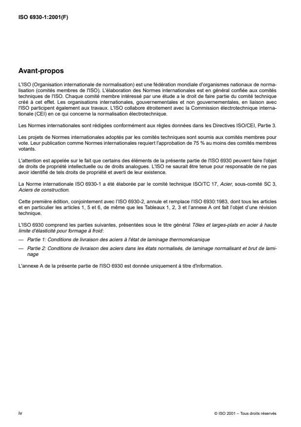 ISO 6930-1:2001 ISO 6930-1:2001 - Tôles et larges-plats en acier a haute limite d'élasticité pour formage a froid - Page 4 preview