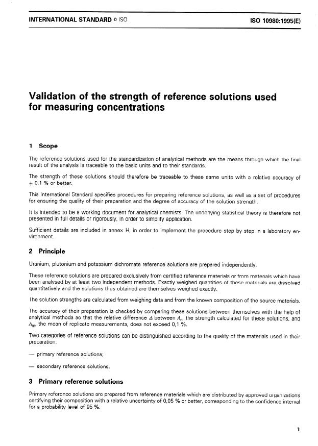 ISO 10980:1995 ISO 10980:1995 - Validation of the strength of reference solutions used for measuring concentrations - Page 3 preview
