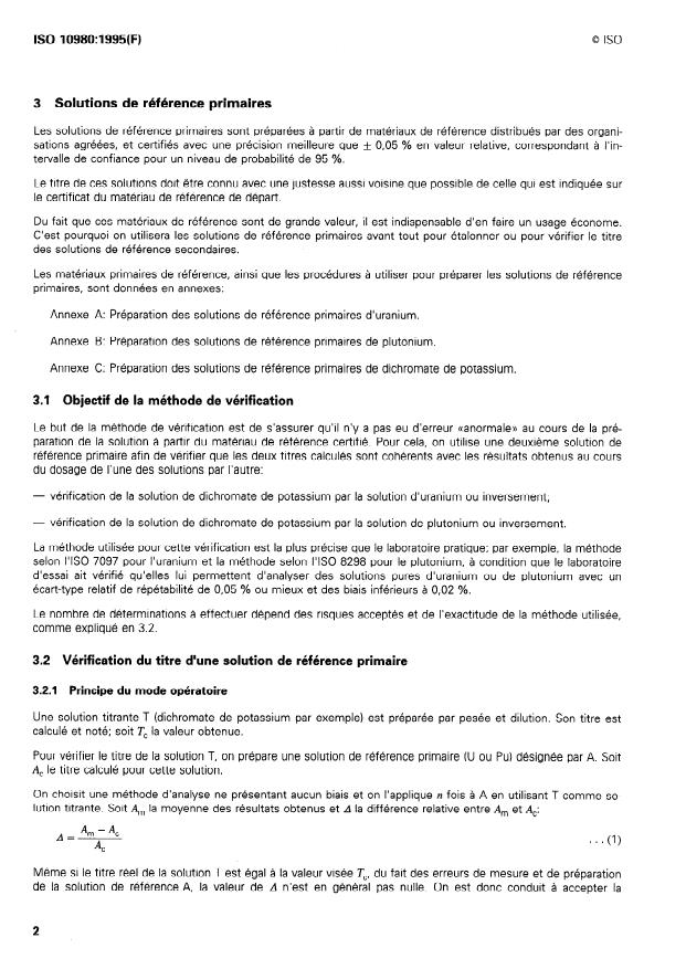 ISO 10980:1995 ISO 10980:1995 - Vérification du titre des solutions de référence utilisées pour la mesure des concentrations - Page 4 preview