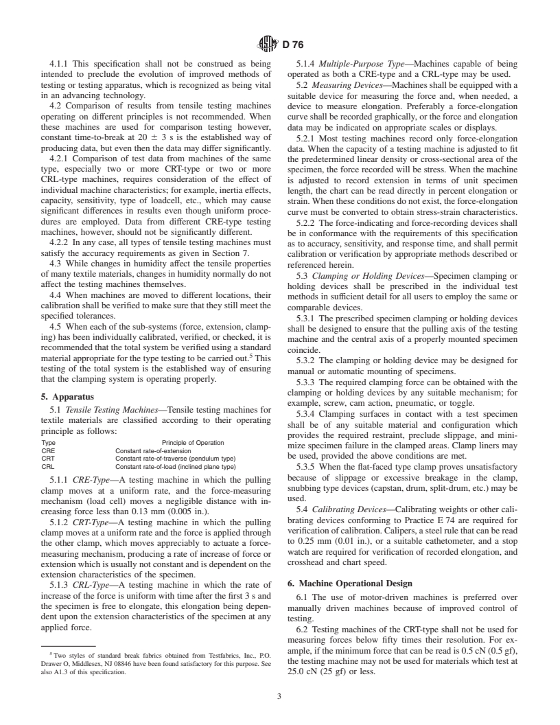 ASTM D76-99 - Standard Specification for Tensile Testing Machines for Textiles