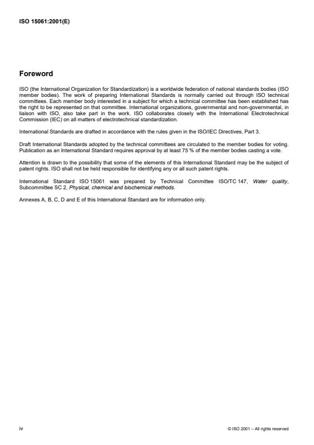 ISO 15061:2001 ISO 15061:2001 - Water quality -- Determination of dissolved bromate -- Method by liquid chromatography of ions - Page 4 preview