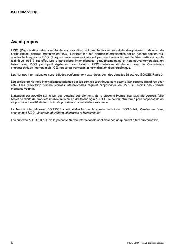 ISO 15061:2001 ISO 15061:2001 - Qualité de l'eau -- Dosage du bromate dissous -- Méthode par chromatographie des ions en phase liquide - Page 4 preview