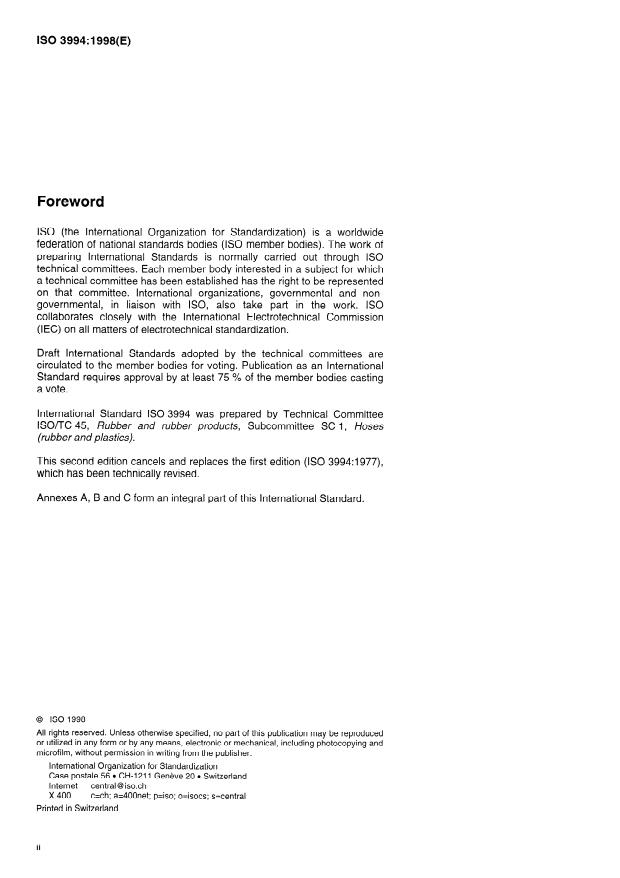 ISO 3994:1998 ISO 3994:1998 - Plastics hoses -- Helical-thermoplastic-reinforced thermoplastics hoses for suction and discharge of aqueous materials -- Specification - Page 2 preview