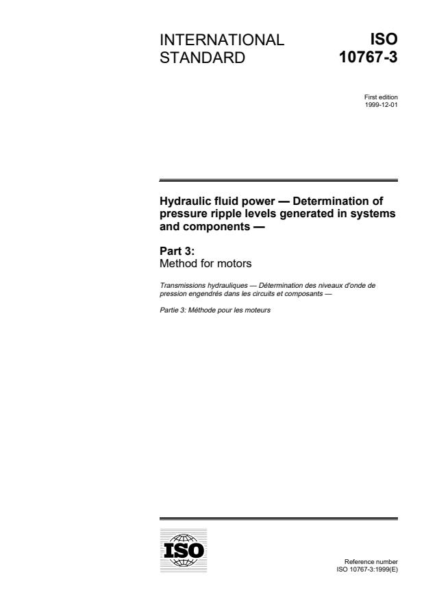 ISO 10767-3:1999 - Hydraulic fluid power -- Determination of pressure ripple levels generated in systems and components