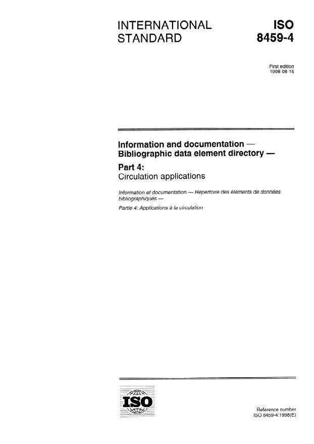 ISO 8459-4:1998 - Information and documentation -- Bibliographic data element directory