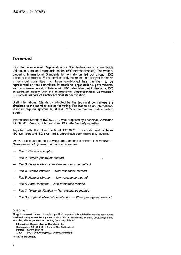 ISO 6721-10:1997 ISO 6721-10:1997 - Plastics -- Determination of dynamic mechanical properties - Page 2 preview