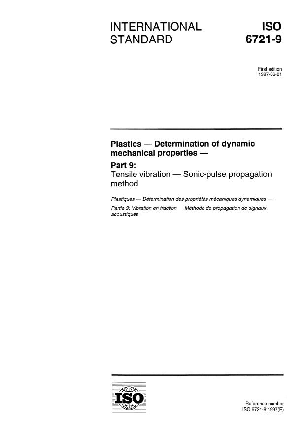 ISO 6721-9:1997 - Plastics -- Determination of dynamic mechanical properties