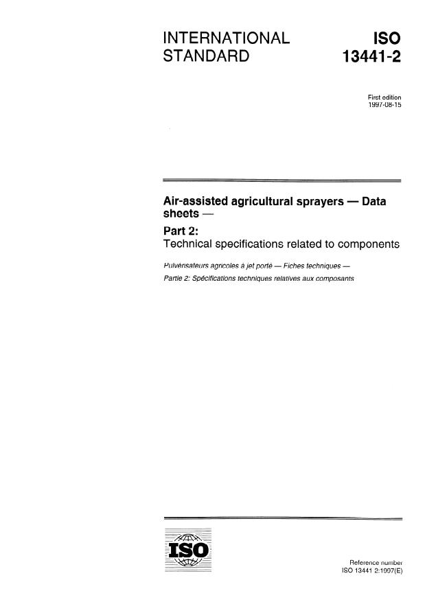 ISO 13441-2:1997 - Air-assisted agricultural sprayers -- Data sheets