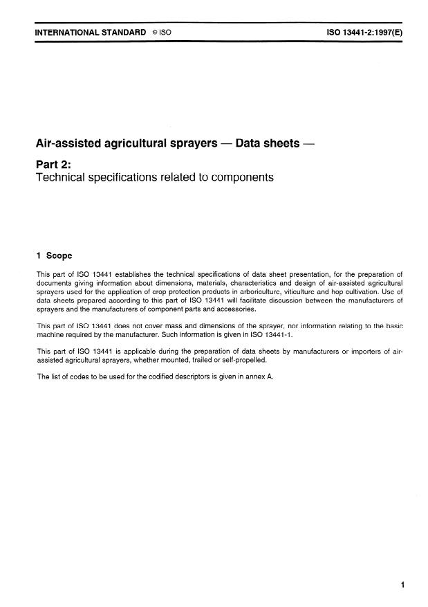 ISO 13441-2:1997 - Air-assisted agricultural sprayers -- Data sheets