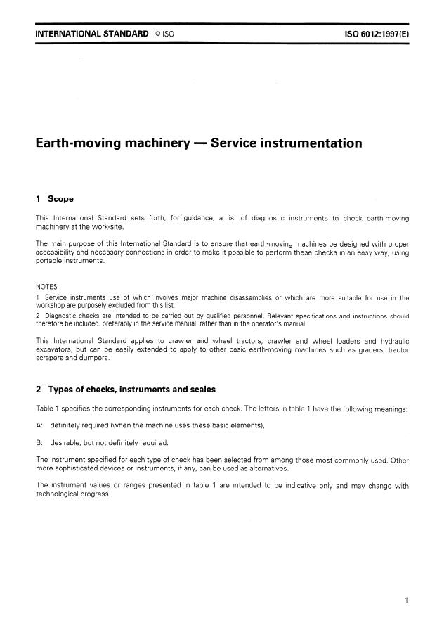 ISO 6012:1997 - Earth-moving machinery -- Service instrumentation