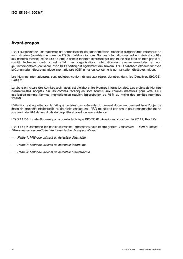 ISO 15106-1:2003 ISO 15106-1:2003 - Plastiques -- Film et feuille -- Détermination du coefficient de transmission de vapeur d'eau - Page 4 preview