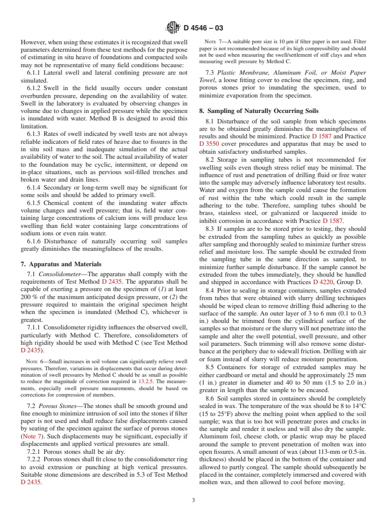 ASTM D4546-03 - Standard Test Methods for One-Dimensional Swell or Settlement Potential of Cohesive Soils