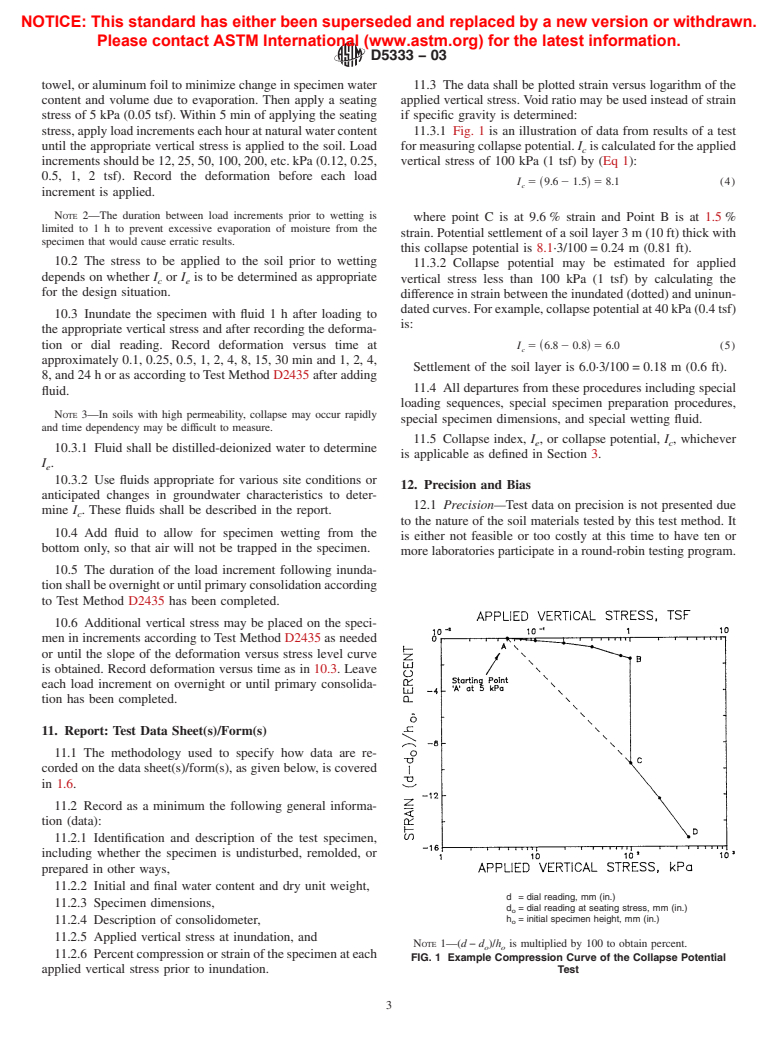 ASTM D5333-03 - Standard Test Method for Measurement of Collapse Potential of Soils (Withdrawn 2012)