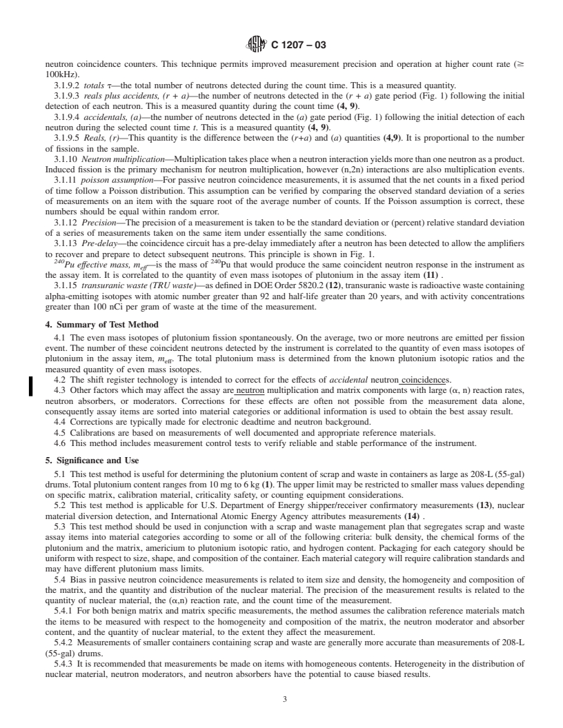 REDLINE ASTM C1207-03 - Standard Test Method for Nondestructive Assay of Plutonium in Scrap and Waste by Passive Neutron Coincidence Counting