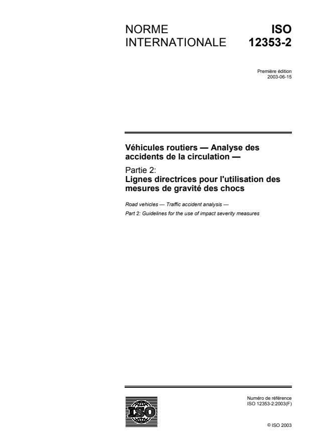 ISO 12353-2:2003 - Véhicules routiers -- Analyse des accidents de la circulation