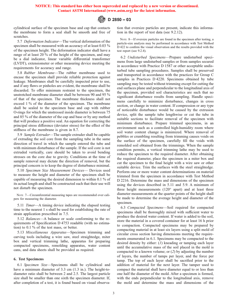 ASTM D2850-03 - Standard Test Method for Unconsolidated-Undrained Triaxial CompressionTest on Cohesive Soils